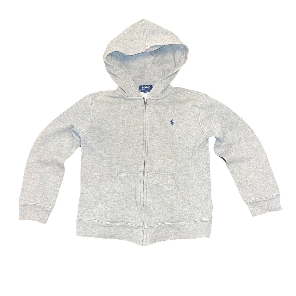 Polo Ralph Lauren Boys/Youth 4 Gray Fleece Hoodie Big Pony Water-Color Look EUC
